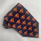 Vintage 1997 Superman Tie 100% Silk DC Comics Shield Logo Necktie Blue Red