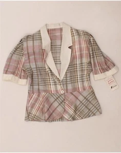 VINTAGE Womens 1 Button Short Sleeve Blazer Jacket IT 46 Large Grey Check AH01 - Picture 1 of 3