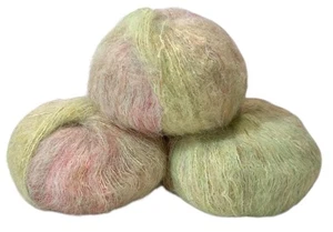 3 bolas de hilo de alpaca mohair color pastel degradado verde amarillo rosa 70 gramos cada una - Imagen 1 de 2