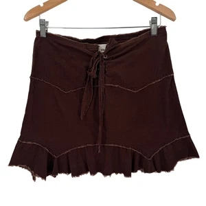Y2K Corduroy Mini Skirt Womens S Brow Tie Raw Hemline Festival Western Hippie - Picture 1 of 7