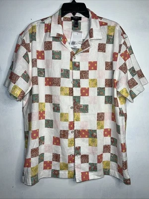 Forever 21 亚麻混纺多色短袖纽扣衬衫男式大码 — 第 1/4 张图片