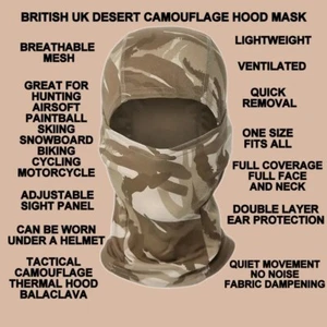 BRITISH UK DPM DESERT BDU CAMOUFLAGE COLD WEATHER BALACLAVA GAITER HOOD MASK - Picture 1 of 14