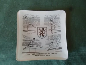 1970 Chance Glass Special Edition Dish Commonwealth Games Edinburgh 12cm Square - Picture 1 of 8