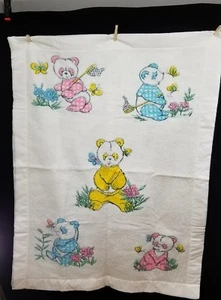 Beacon Fuzzy Panda Teddy Bear Baby Blanket Satin Edge Pink Blue Yellow Flowers - Picture 1 of 11