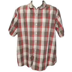 Horny Toad Organic Dress Shirt Mens XL Red Gray Plaid Button Short Sleeve - Picture 1 of 11