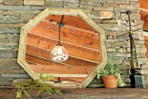 Architectural Salvage Mirror, Antique Octagonal Mirror, Salvaged Wood Mirror Cover