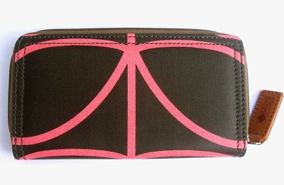 🎁😍 ORLA KIELY TALLO LINEAL CREMALLERA GRANDE CARTERA MONEDERO NUEZ MOSCADA MARRÓN ROSA ANTHROPOLOGIE Foto 1 de 4