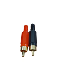 Pack of 2 Phono / RCA Plugs Audio Connectors Stereo Red and Black Gold Plated - Picture 1 of 2