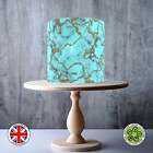 Arctic Blue with Gold Marble Pattern edible cake topper decoration ICING / WAFER