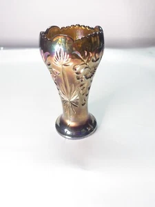 Rare Eda "FLORAL SUNBURST" carnival glass - Blue 8 Inch Vase Concaved Excellent  - Picture 1 of 8