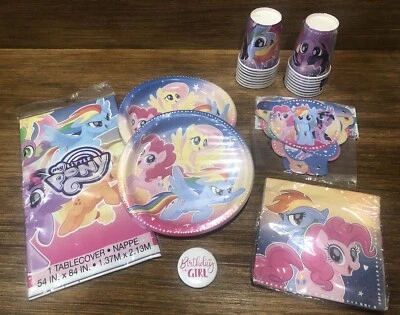 Lote de suministros de fiesta de cumpleaños My Little Pony platos servilletas tazas mantel pancarta Foto 1 de 4