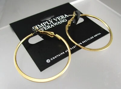 Nuevo con etiquetas Pendientes VERA WANG 1.5" Tono Dorado Aro Poste 122Z Foto 1 de 4