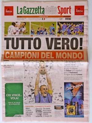 GIORNALE LA GAZZETTA DELLO SPORT  CAMPIONE DEL MONDO ITALIA 10 LUGLIO 2006 - Immagine 1 di 2