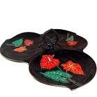 Toyo Japan Anthurium Divided Candy Dish W Center Handle Black Red Green Gold