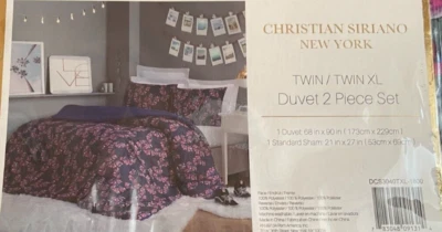 Twin Christian Siriano New York Floral 2-Piece Duvet Cover Set pink blue teen - Image 1 of 3