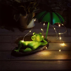 Frosch Gartenfiguren mit Solar LED Lichterketten Frosch Statue Garten Deko IP65 - Bild 1 von 9