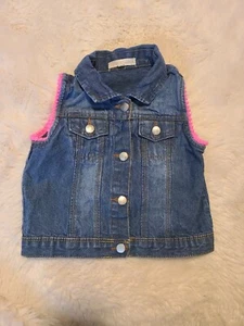 Self esteem Girl Toddler Denim Vest Jacket Blue Front Pockets Size 5 Pink Tassle - Picture 1 of 3