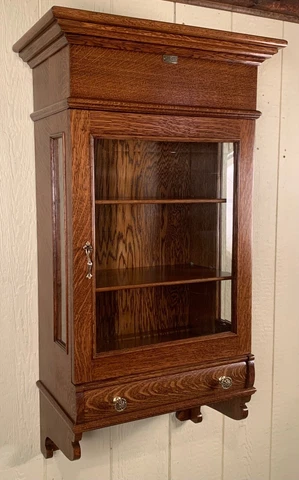 Antique Oak Hanging Barbershop Cabinet Cover