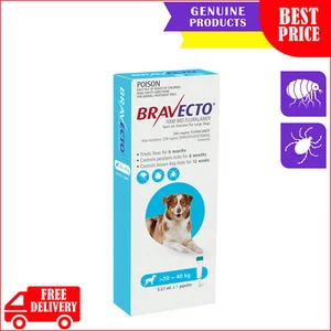 BRAVECTO Spot On 1 Pipette 20 to 40 Kg BLUE 6 Months Flea treatment for Dogs - Picture 1 of 2