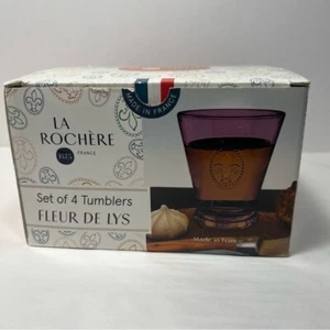 4 LA ROCHERE France Fleur de Lis DOF Tumblers - Purple - Set of 4 - NIB - Picture 1 of 8