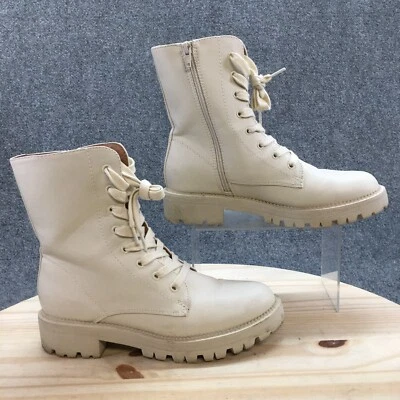 A New Day Combat Boots Womens 9 Saylor Cream Faux Leather Lace Up Round Toe - Image 1 of 4