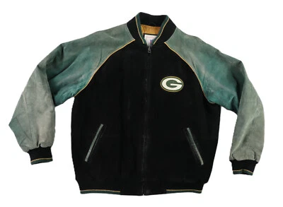 Jaqueta Bombardeiro Vintage Y2K G-III NFL US Masculina L Couro Preto Camurça Green Bay Packers - Imagem 1 de 4