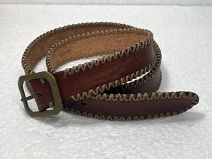 Vtg Ralph Lauren Denim & Supply Brown Leather Belt Decorative Stitching 34" M - Picture 1 of 9