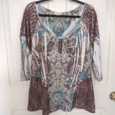 Womens 1X Wearable Art Lace Hippie Fairy Goth Peasant Multi Fabric Y2K Bell Top - Image 1 of 4