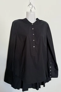 Camisa Verónica Barba Abotonada 10 Negra Manga Larga Alta Baja Verde Plisada Espalda - Imagen 1 de 10