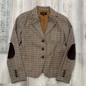Talbots brown Multicolor Plaid Blazer with Brown Elbow Patches size 4 Y2K RETRO - Picture 1 of 7