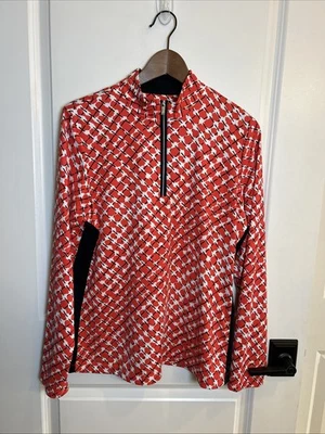 Top de golf para mujer Tail White Label 1/4 cremallera rojo negro estampado manga larga cuello falso L Foto 1 de 4