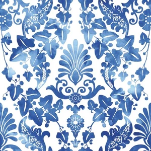 RoomMates RMK11597RL Blue Vine Damask Peel and Stick Wallpaper - Picture 1 of 8