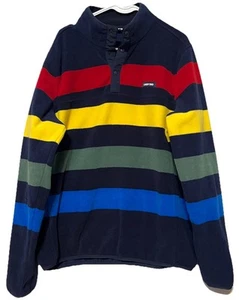 VTG Lands' End Fleece Striped Rugby Preppy Polo Long Sleeve Shirt Sz L 42-44 - Picture 1 of 12