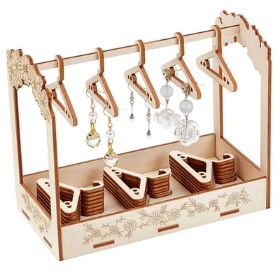1set Coat Hanger Shaped Basswood Earring Display Stands Jewelry Display Rack - Imagem 1 de 4