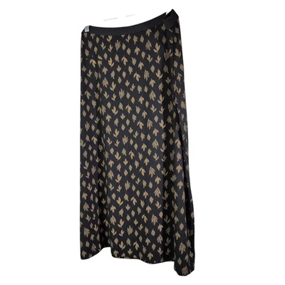 J. Jill Lg Black w/ Leaf Print Knit Midi Skirt Stretch Autumn Fall Comfort Work - Image 1 of 4