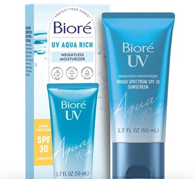 (2 PK) BIORE UV Aqua Rich WEIGHTLESS MOISTURIZER SPF 30 Sunscreen 1.7oz 07/2026 - Image 1 of 4