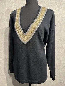 Liz Claiborne SZ S Women’s Black/Gold Deep V Neck Wool Blend Oversized Pullover - Picture 1 of 7
