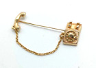 Vintage 1980s Avon Telephone Rotary Phone Brooch Stick Pin Gold Tone