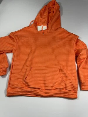 Womens Orange Waffle-Knit Hoodie kangaroo pocket Cozy Size XL - Image 1 of 4