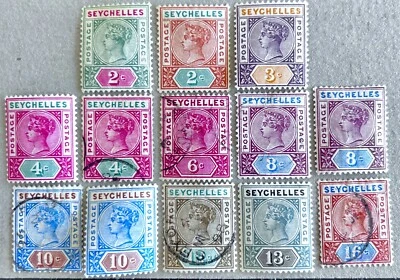 Seychelles 1,2,3,4,5,6,7,8,9,12 / 1890-1900 Queen Victoria Stamps / Used & MH - Image 1 of 2