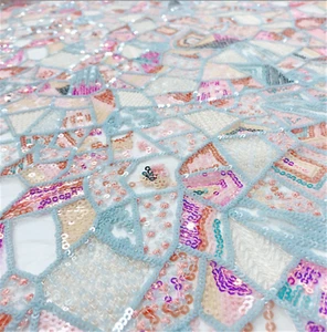 Geometric Embroidery Sequins Fabric Women's Dresses Stage Costumes Gown Mesh 1 - Picture 1 of 6