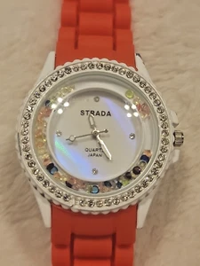 STRADA TRENDY WATCH - CRYSTALS WITH A PINK FAUX BAND - Picture 1 of 6