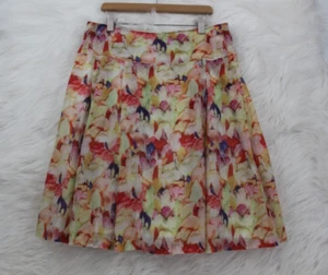Turnover Women's Watercolor Floral Pleated 100% Cotton Lined Skirt Size 36 #381 - Picture 1 of 13