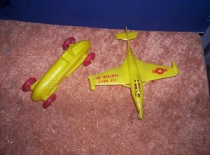 2 RENWAL Yellow Panther Jet And Car Vintage Hard Plastic Plastic Toy - Picture 1 of 3