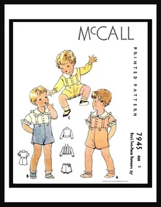 McCall #7945 BOYS Childs Toddler Shorts Shirt Fabric Sewing Pattern Vintage Copy - Picture 1 of 3