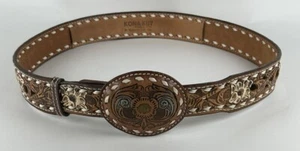 Nocona Brown Floral Tooled Leather Belt Sz 40 Cowhide Torel Buckle Western Lace - Picture 1 of 8