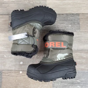 Sorel Commander Snow Boots Little Kids Sz 10 Stone Green Faux Fur Lined Pull On - Picture 1 of 12