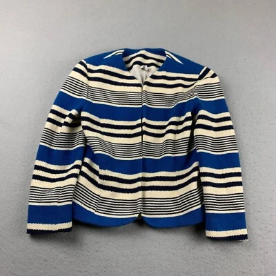 Chaqueta LL Bean Signature para mujer 6 azul a rayas algodón forrado abrigo de tweed abierto Foto 1 de 4