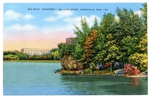 Postal de colección Janesville Wisconsin Big Rock Monterey on Rock River sin publicar - Imagen 1 de 2