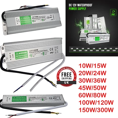 DC 12V LED Driver IP67 Waterproof Power Supply Transformer 10W - 350W Strip PSU - Image 1 of 4